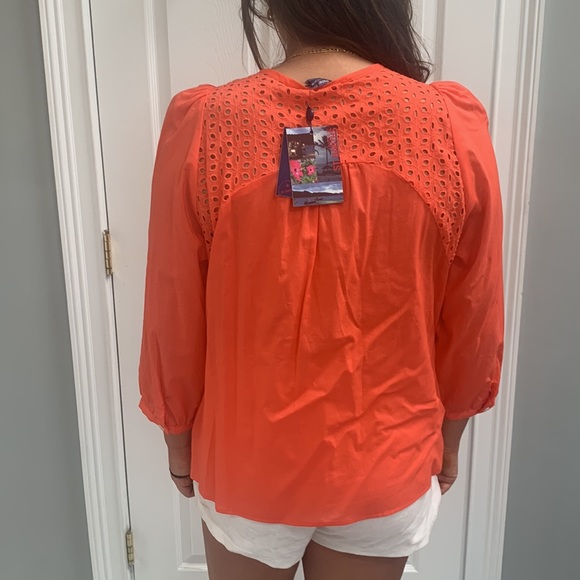 NWT Peter Som for Design Nation Eyelet Lace Cotton Orange 3/4 Sleeve Top: Size M - Picture 4 of 10